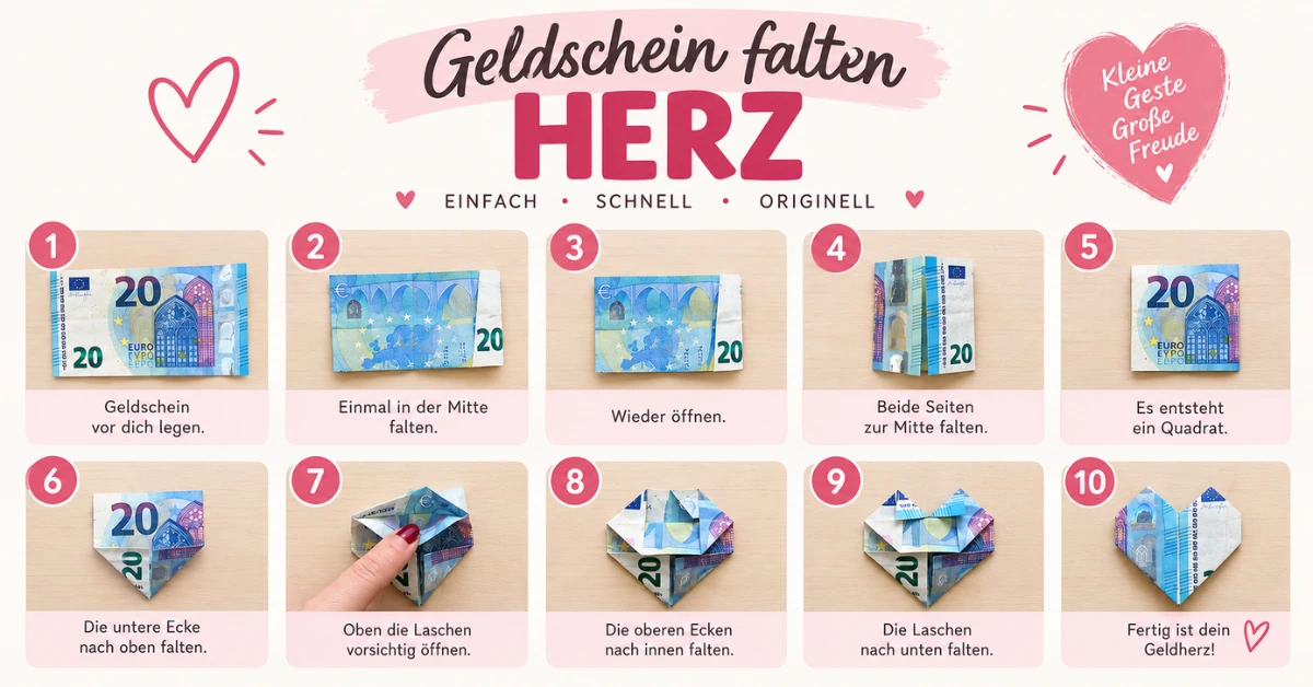 Geldscheine falten herz tutorial