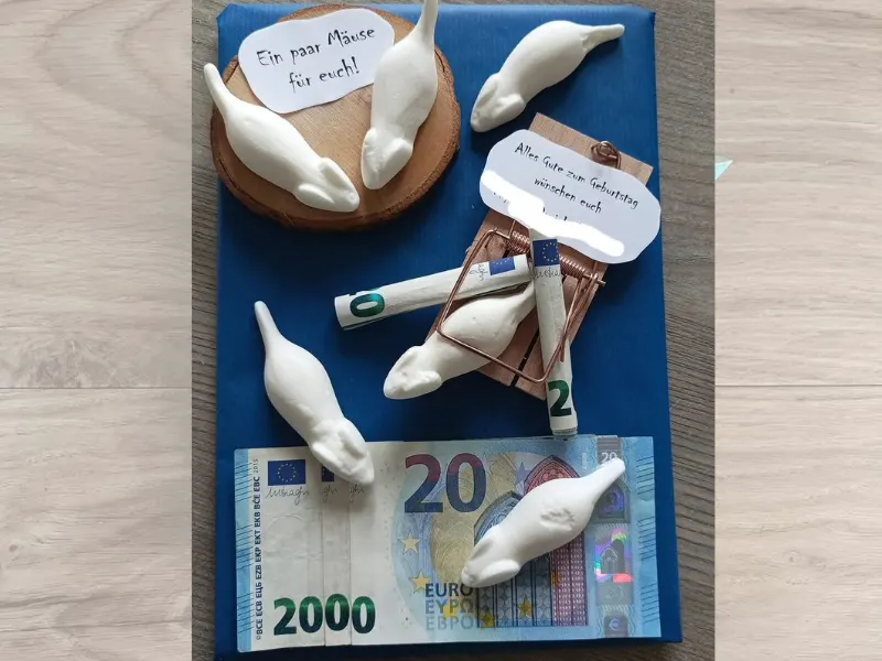 Mäusefalle als lustiges Geldgeschenk zum Geburtstag